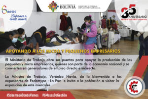 EL MINISTERIO DE TRABAJO ABRE SUS PUERTAS PARA APOYAR LA PRODUCCION DE LOS PEQUEÑOS EMPRESARIOS