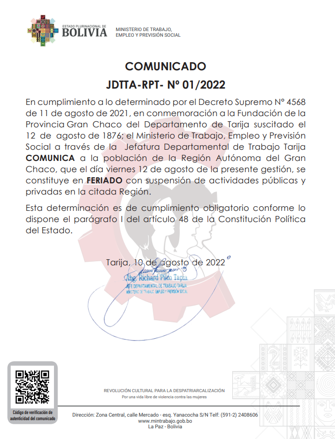 COMUNICADO JDTTA-RPT- Nº 01/2022