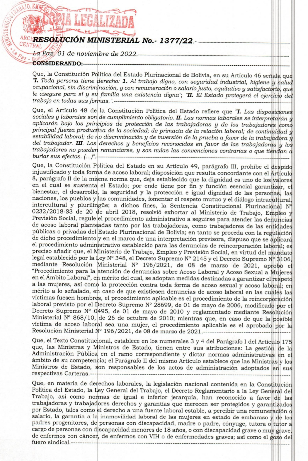 Resolución Ministerial No.- 1377/22