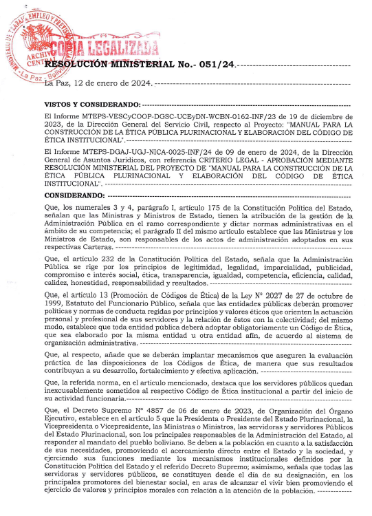 Resolución Ministerial No.- 051/24
