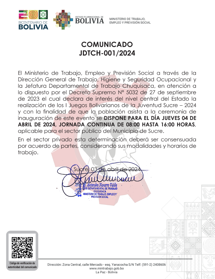 COMUNICADO JDTCH-001/2024