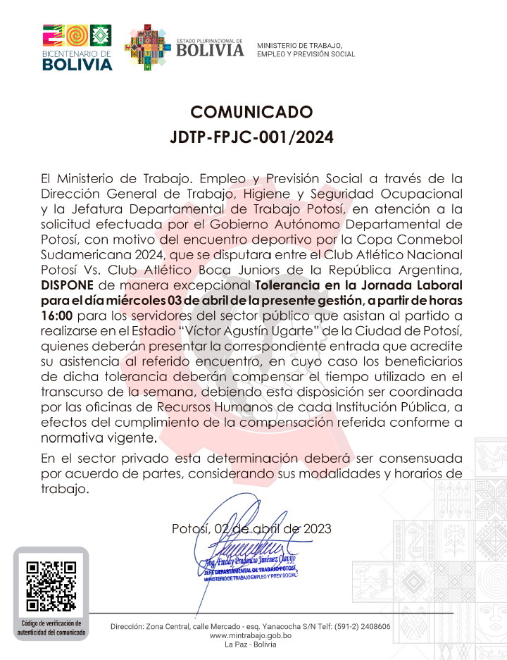 COMUNICADO JDTP-FPJC-001/2024