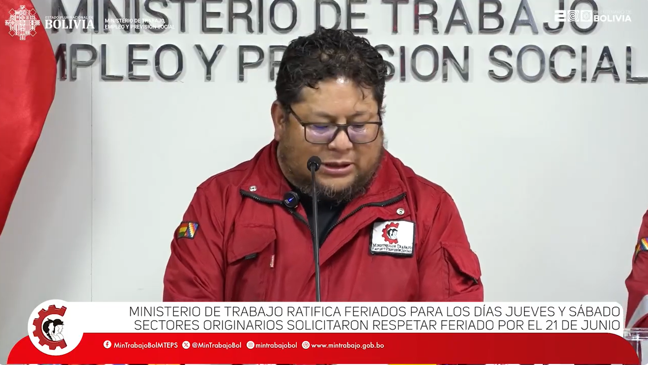 MINISTERIO DE TRABAJO RATIFICA FERIADO PARA EL DÍA JUEVES Y EL DÍA SÁBADO POR SEPARADO