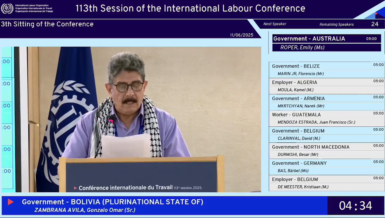 Bolivia participa de la 113.ª Conferencia Internacional del Trabajo de la OIT